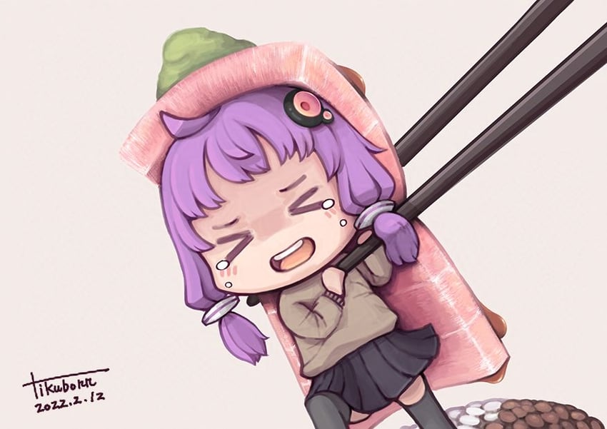 yuzuki yukari (vocaloid and 1 more) drawn by tikubonn