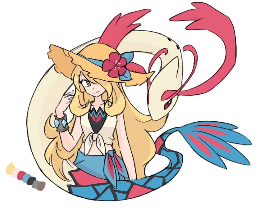 cynthia and milotic (pokemon and 1 more) drawn by xlii_idk