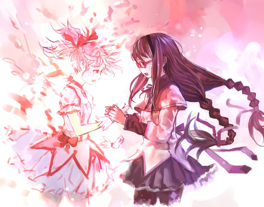 akemi homura and kaname madoka (mahou shoujo madoka magica) drawn by zrero