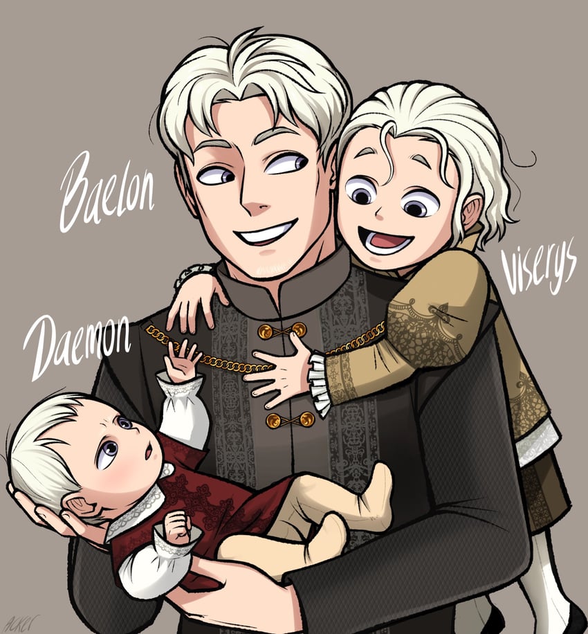 viserys targaryen, daemon targaryen, and baelon targaryen (a song of ice and fire and 1 more) drawn by ackerbangbang