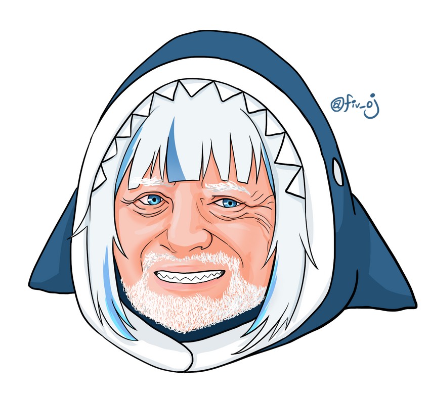 gawr gura and hide the pain harold (hololive and 1 more) drawn by fiv_oj