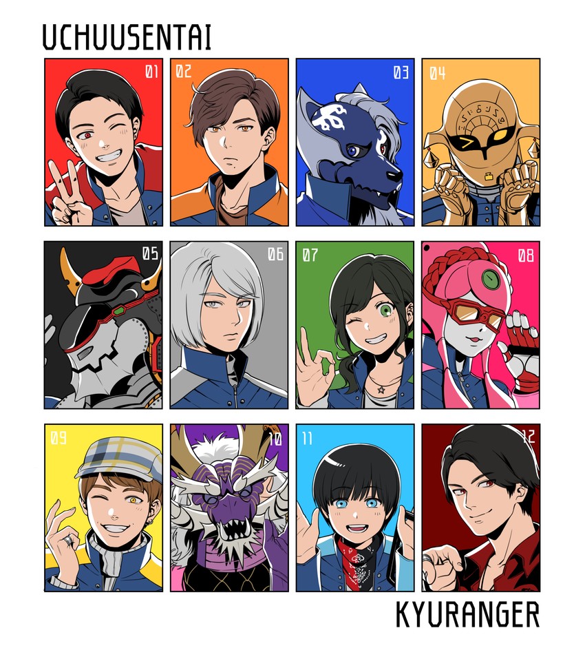 hammie, raptor 283, lucky, naga ray, shou ronpo, and 7 more (super sentai and 1 more) drawn by noriuma