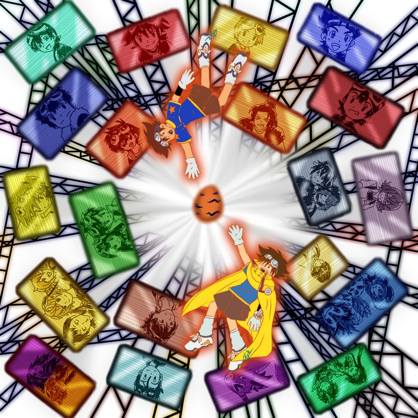 yagami taichi, motomiya daisuke, shinomiya rina, matsuda takato, aiba ami, and 25 more (digimon and 22 more) drawn by thezoe611