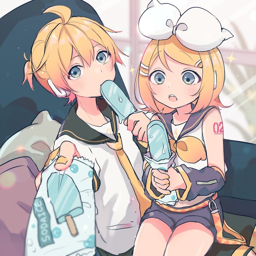 kagamine rin and kagamine len (vocaloid) drawn by sazanami_(ripple1996)