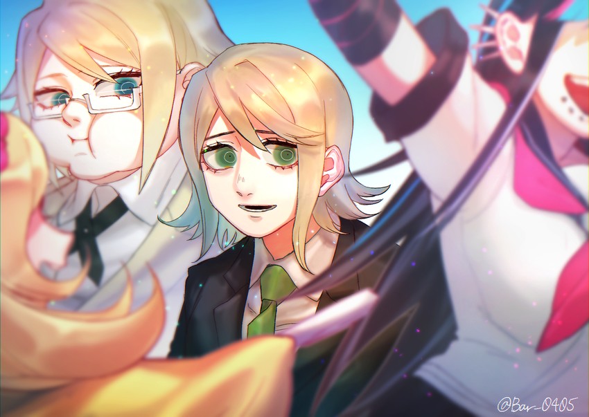 mioda ibuki, saionji hiyoko, togami byakuya, and mitarai ryota (danganronpa and 1 more) drawn by baru_(bar_0405)