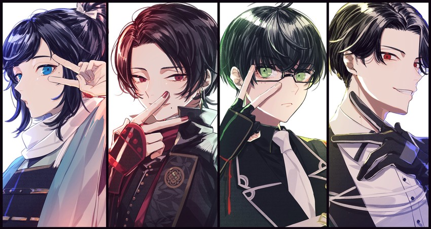 kashuu kiyomitsu, yamato-no-kami yasusada, kotegiri gou, and buzen gou (touken ranbu) drawn by yamada_chickenko