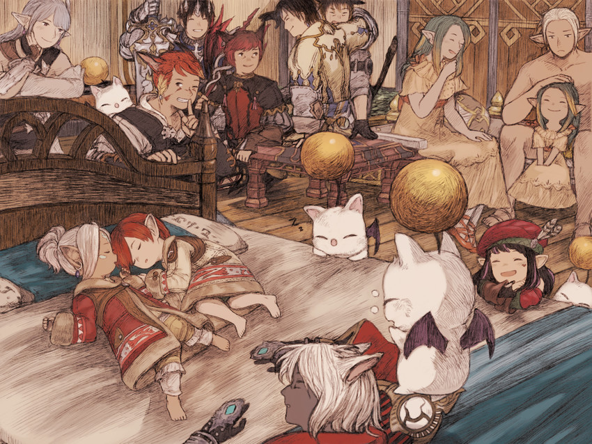 warrior of light and moogle (final fantasy and 1 more) drawn by maeka_(kumaekake)
