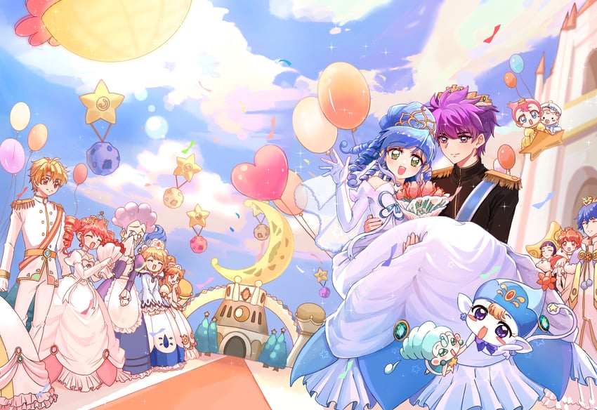 fine, rein, leonne, shade, miruro, and 8 more (fushigiboshi no futago hime) drawn by rapunzel_xiaxin