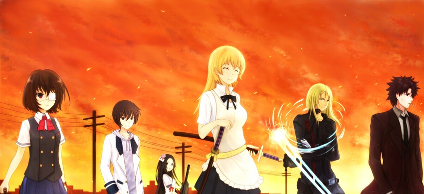 emiya kiritsugu, todoroki yachiyo, misaki mei, tsutsugami gai, and naoe yamato (fate and 6 more) drawn by langod