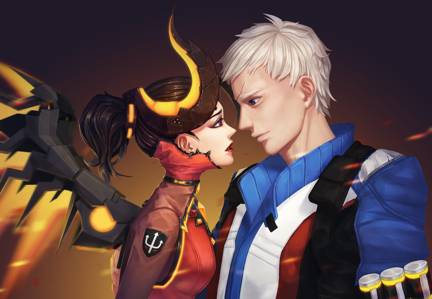 mercy, soldier: 76, and devil mercy (overwatch and 1 more) drawn by danqing_huang