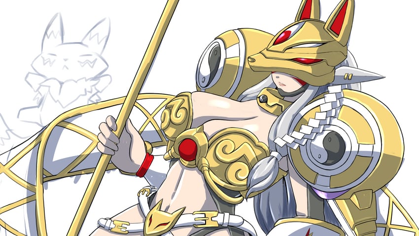 renamon, sakuyamon, and sakuyamon x-antibody (digimon) drawn by nazca_(rapid-rabbit's)