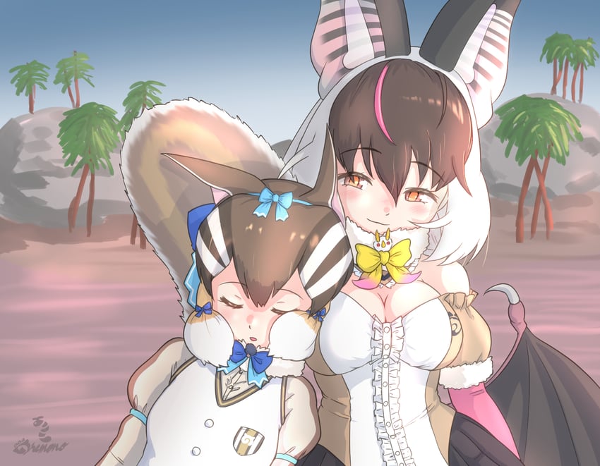 brown long-eared bat, siberian chipmunk, and honduran white bat (kemono friends and 1 more) drawn by nokemono-san_(bocchi_friend)