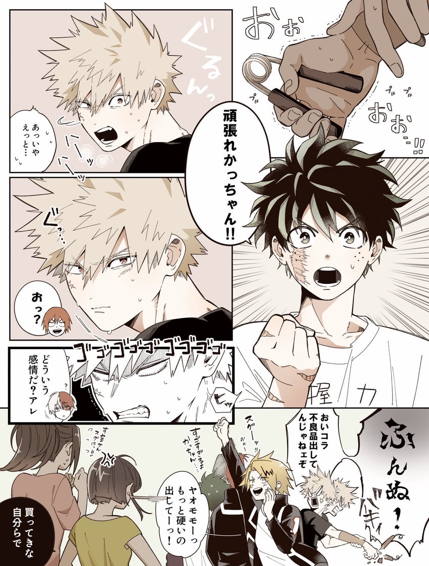 midoriya izuku, bakugou katsuki, todoroki shoto, yaoyorozu momo, jiro kyoka, and 2 more (boku no hero academia) drawn by ossu_oraaka