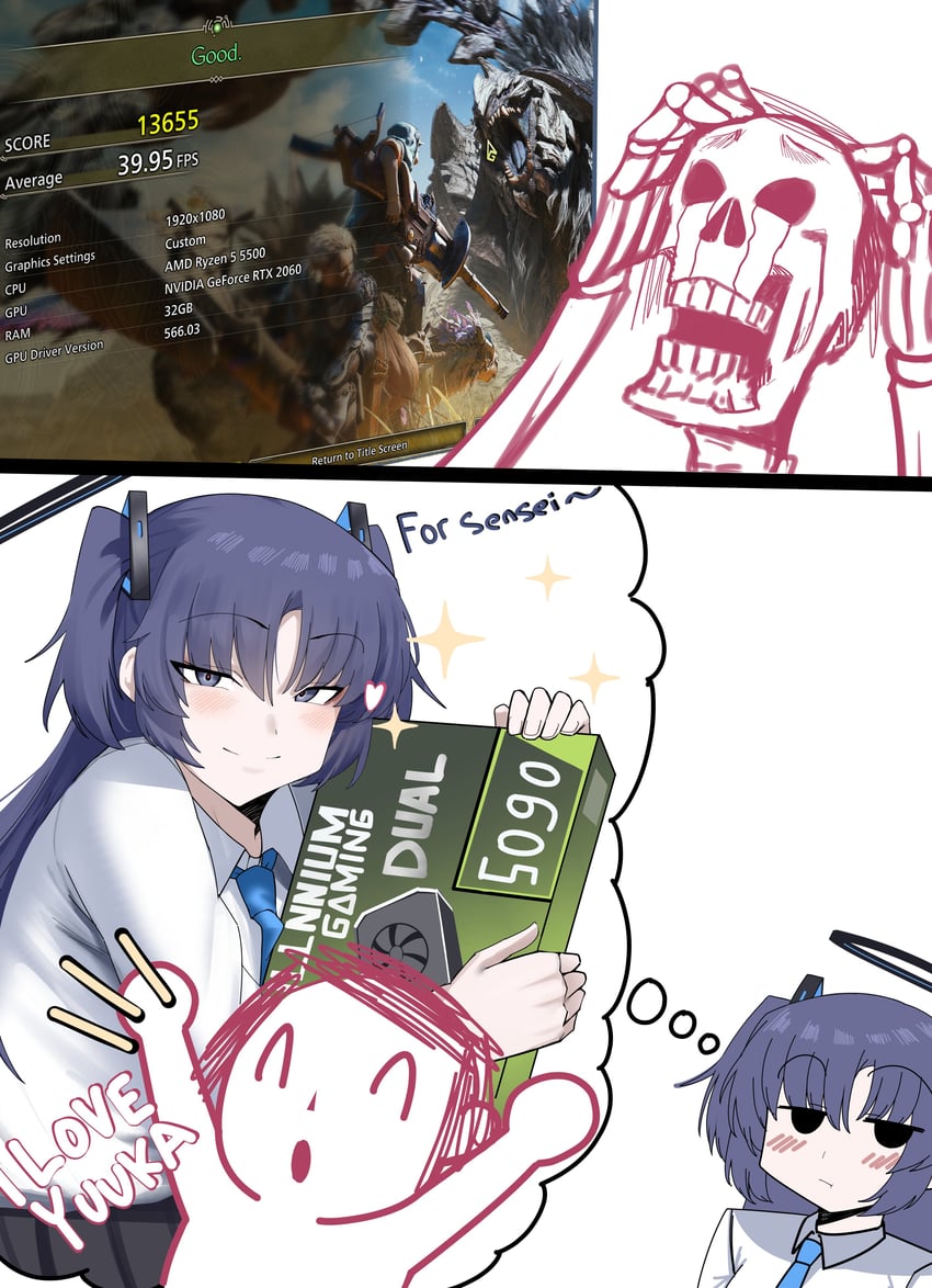 sensei, yuuka, and doodle sensei (blue archive and 2 more) drawn by cliov