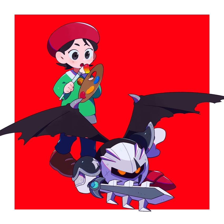 adeleine and dark meta knight (kirby and 1 more) drawn by kanianoreki
