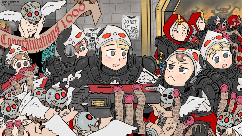 clumsy nun, froggy nun, adeptus astartes, spicy nun, adepta sororitas, and 5 more (warhammer 40k and 1 more) drawn by casper_brenneche