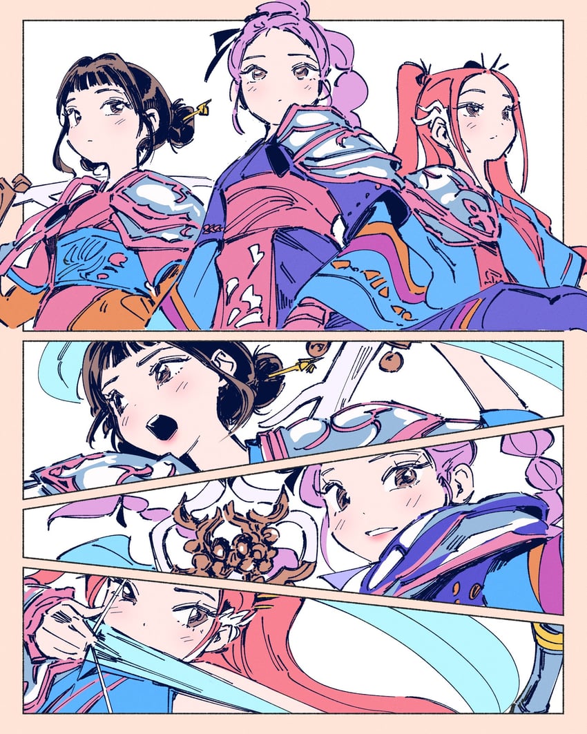 rumi, zoey, and mira (kpop demon hunters) drawn by polo_tokki
