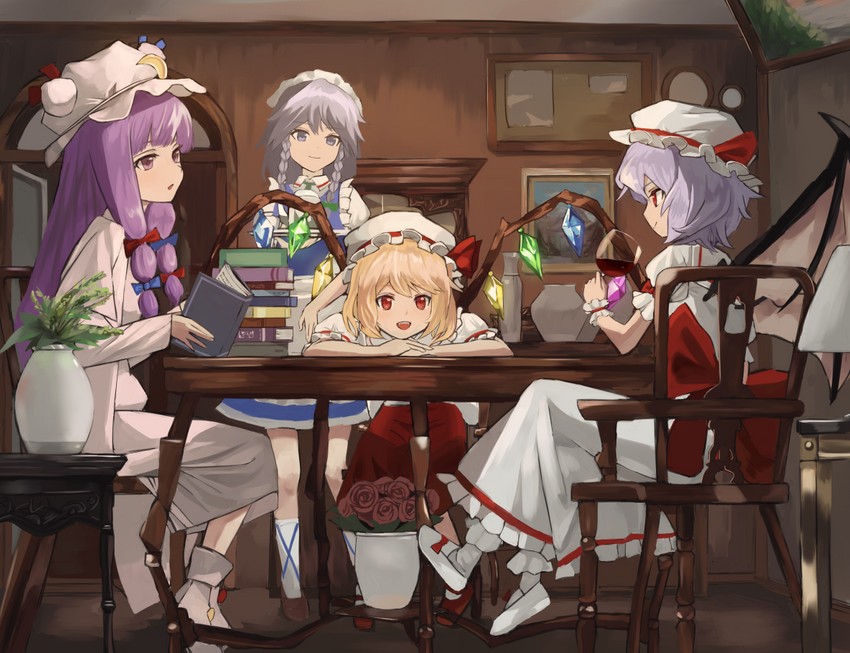 remilia scarlet, flandre scarlet, izayoi sakuya, and patchouli knowledge (touhou) drawn by maachi_(fsam4547)
