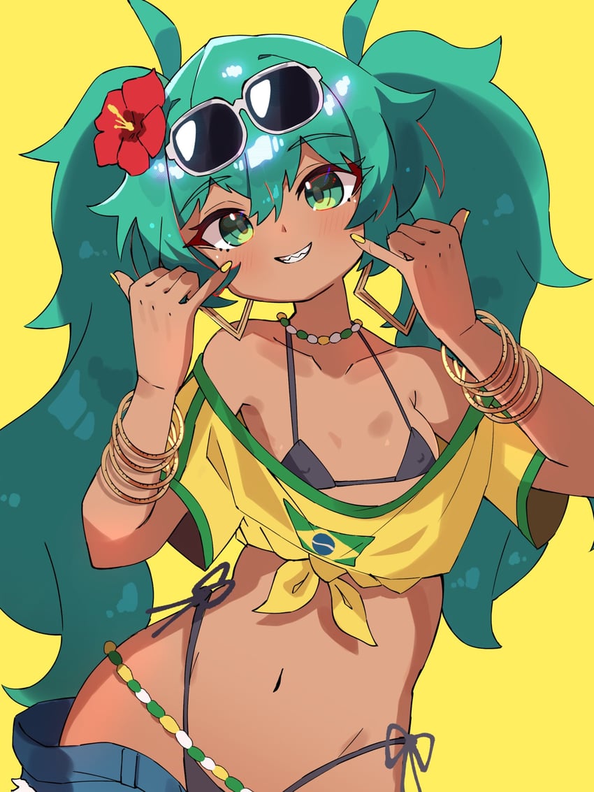 hatsune miku and brazilian miku (vocaloid) drawn by mero_remo_sugoi