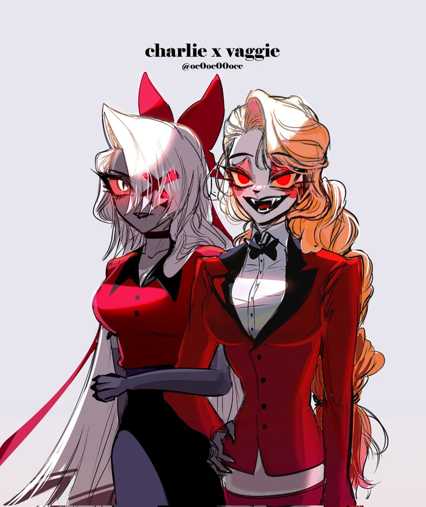 charlie morningstar and vaggie (hazbin hotel) drawn by oc0oc00occ