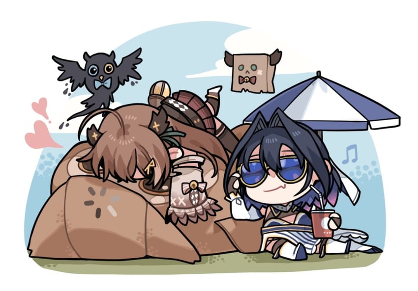 ouro kronii, nanashi mumei, friend, hootsie, and nightmare (hololive and 2 more) drawn by clipe
