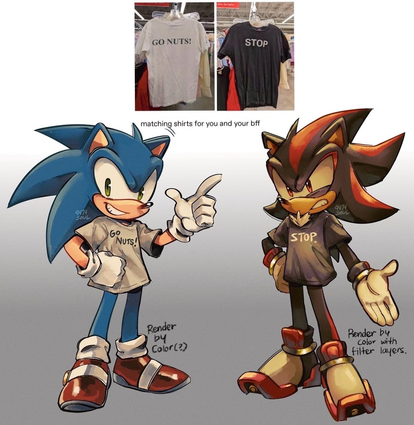 sonic the hedgehog and shadow the hedgehog (sonic) drawn by 9474s0ul