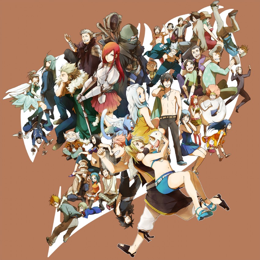 lucy heartfilia, erza scarlet, natsu dragneel, wendy marvell, juvia lockser, and 33 more (fairy tail) drawn by gurubushi
