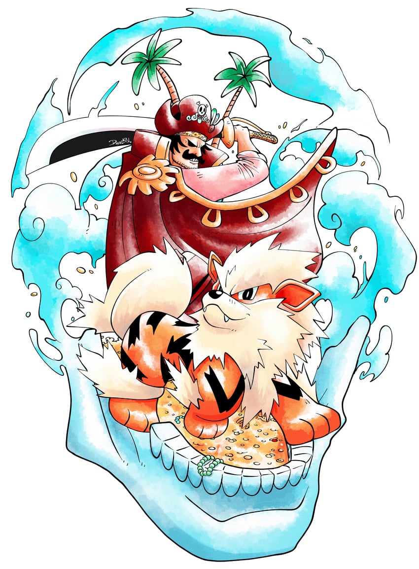 arcanine and gol d. roger (pokemon and 1 more) drawn by dwalkn