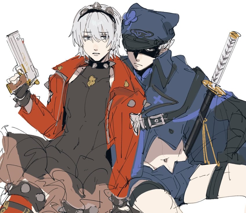 dante, ramlethal valentine, elphelt valentine, and vergil (guilty gear and 2 more) drawn by merrydoground