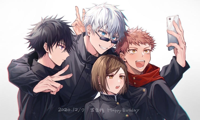 gojou satoru, itadori yuuji, fushiguro megumi, and kugisaki nobara (jujutsu kaisen) drawn by coyucom