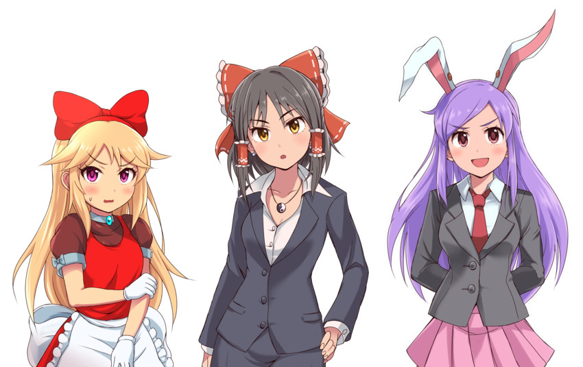 hakurei reimu, reisen udongein inaba, shanghai doll, sananana, hisui, and 1 more (touhou and 1 more) drawn by enperuto_(yarumi)