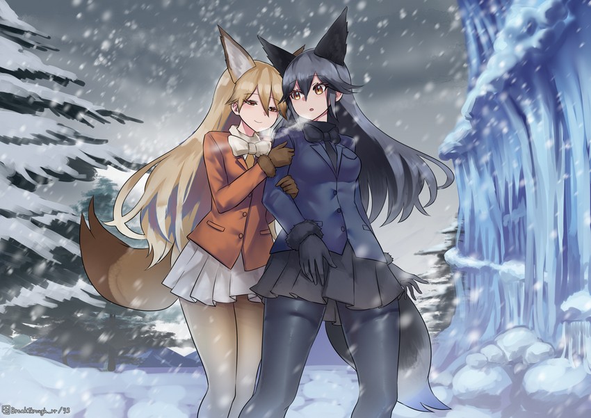 silver fox and ezo red fox (kemono friends) drawn by riro_(breakthrough_rr)