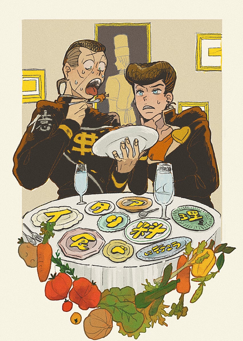 higashikata josuke, nijimura okuyasu, and tonio trussardi (jojo no kimyou na bouken and 1 more) drawn by t_0nd