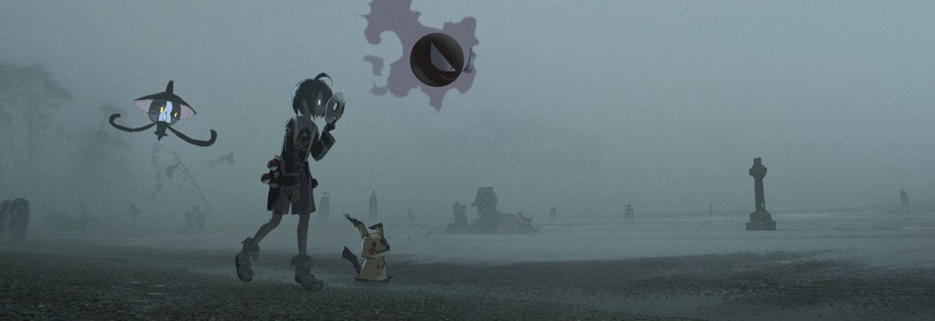 mimikyu, allister, gastly, and lampent (pokemon and 1 more) drawn by asteroid_ill