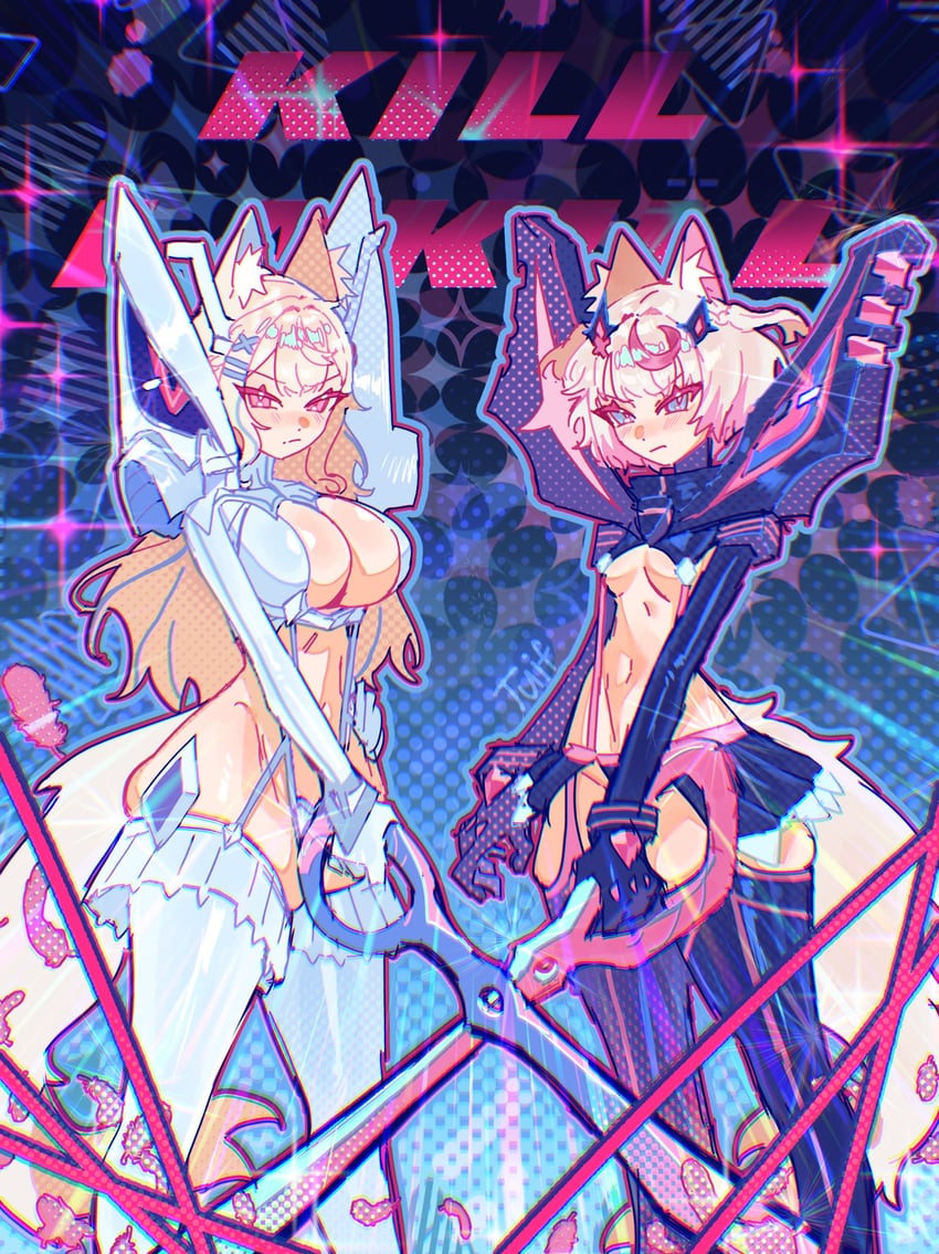 matoi ryuuko, senketsu, kiryuuin satsuki, fuwawa abyssgard, mococo abyssgard, and 1 more (hololive and 2 more) drawn by tuiffff