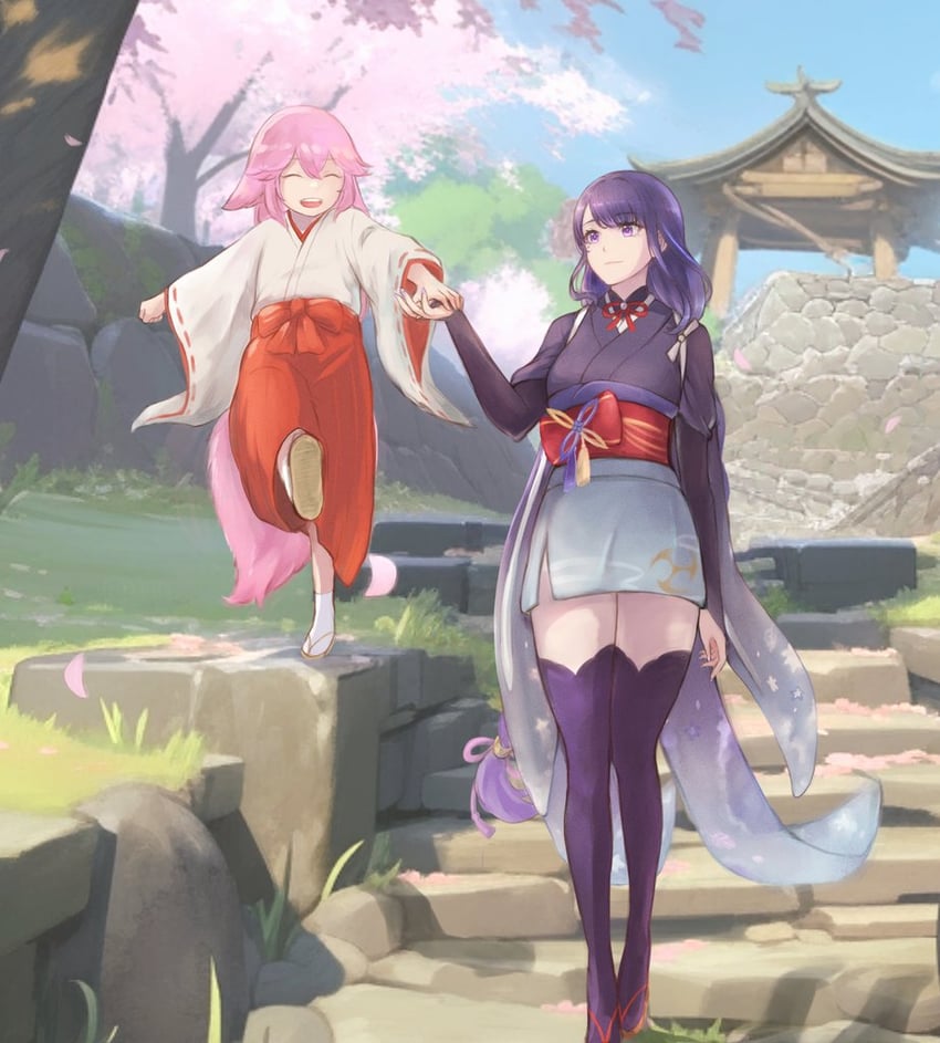 raiden shogun and yae miko (genshin impact) drawn by koko_(koko67956359)