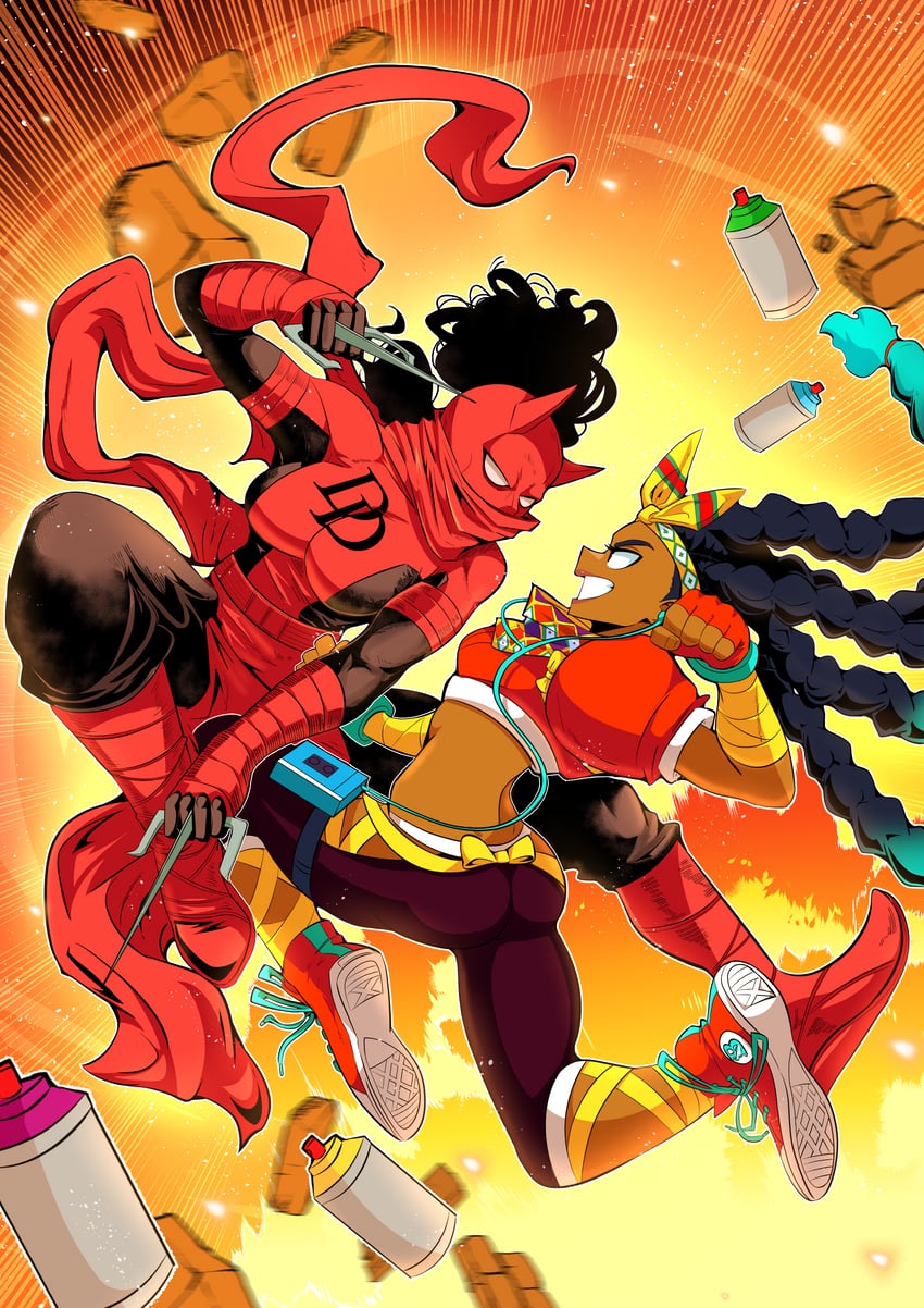 kimberly jackson, daredevil, and elektra natchios (street fighter and 2 more) drawn by sonchapo