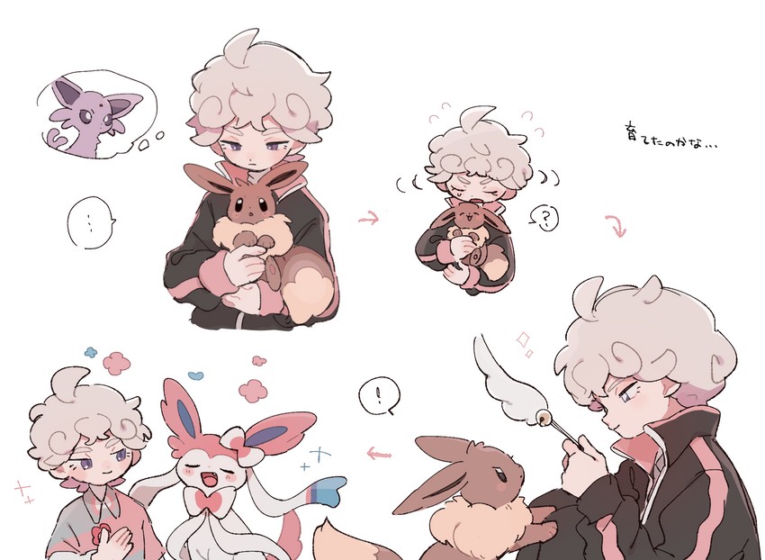 eevee, sylveon, espeon, and bede (pokemon and 1 more) drawn by nodori710