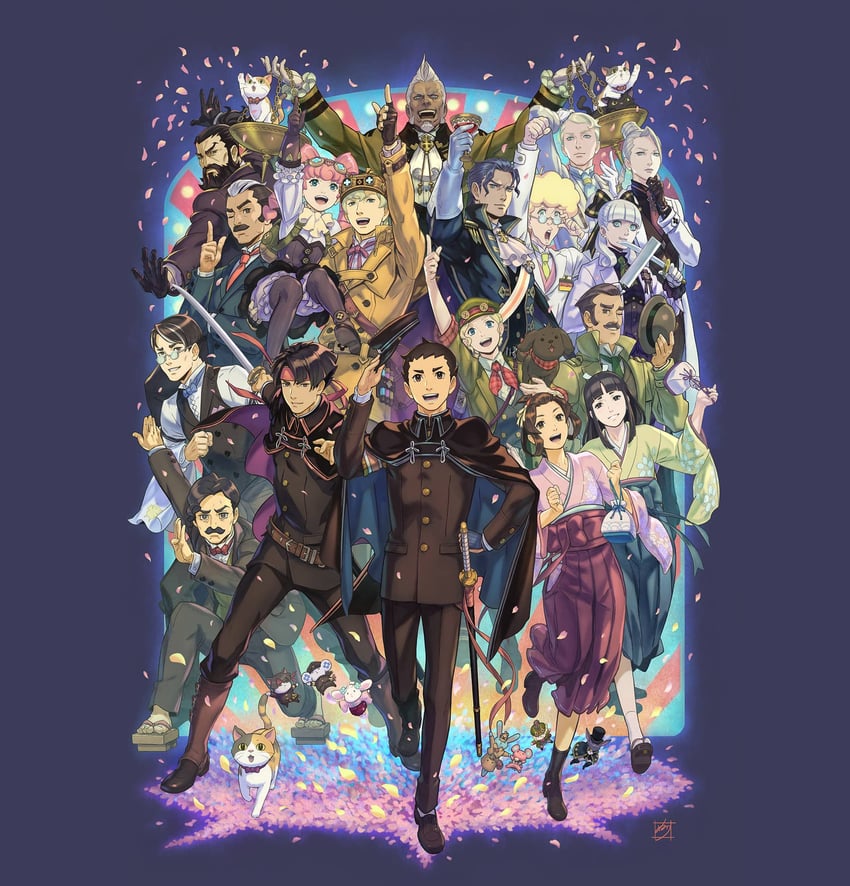 ryunosuke naruhodo, kazuma asogi, barok van zieks, herlock sholmes, susato mikotoba, and 18 more (ace attorney and 2 more) drawn by nuri_kazuya