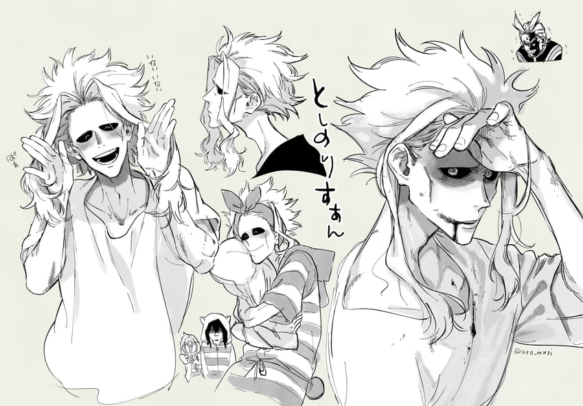 aizawa shota, all might, yagi toshinori, and present mic (boku no hero academia) drawn by ura_musi