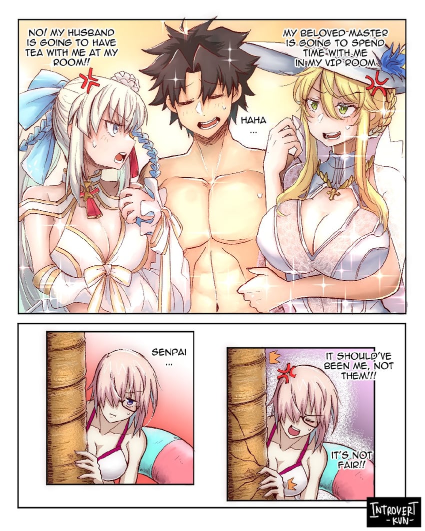 artoria pendragon, mash kyrielight, and morgan le fay (fate and 1 more) drawn by introvert-kun