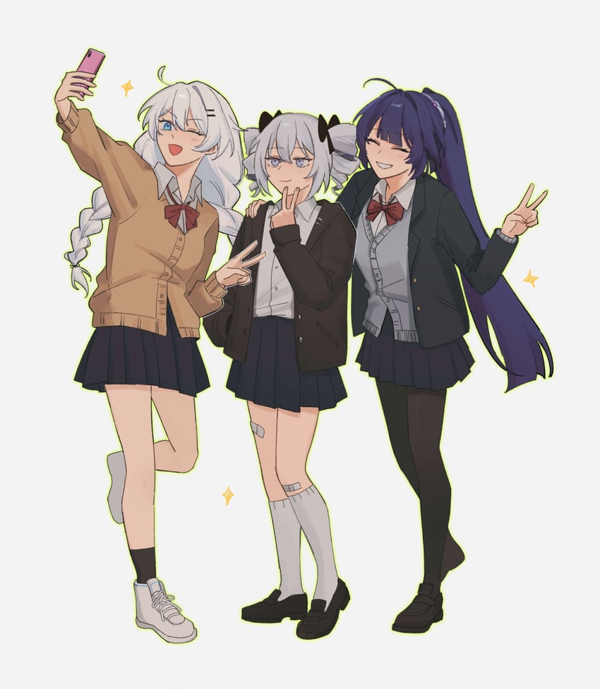 kiana kaslana, raiden mei, and bronya zaychik (honkai and 1 more) drawn by rena_(_rrena)