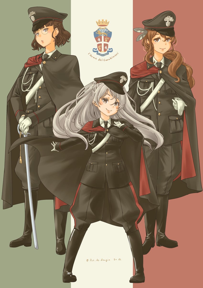 littorio, roma, and conte di cavour (kantai collection) drawn by pot-de