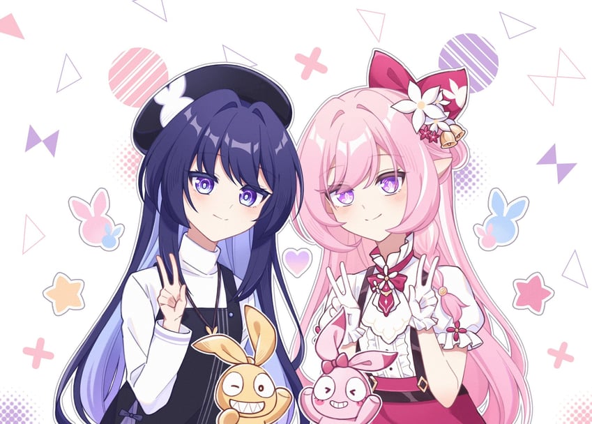raiden mei, elysia, homu, and homei (honkai and 1 more) drawn by shiyuki_(yuki_09_22)