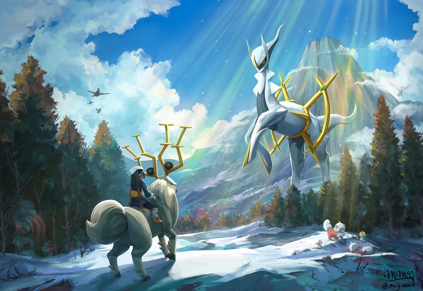 akari, ralts, hisuian zorua, arceus, budew, and 6 more (pokemon and 1 more) drawn by mcgmark