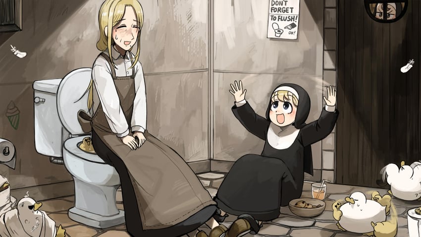 clumsy nun, froggy nun, and strict nun's mother (little nuns) drawn by diva_(hyxpk)