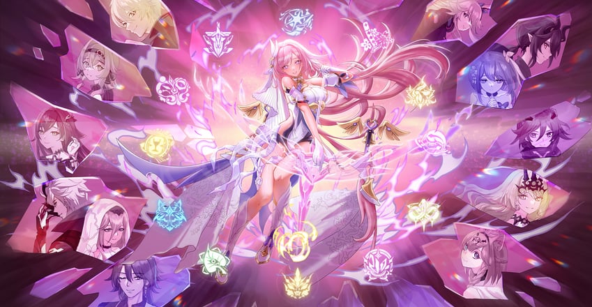 fu hua, elysia, yae sakura, mobius, aponia, and 8 more (honkai and 1 more) drawn by cao_xiong