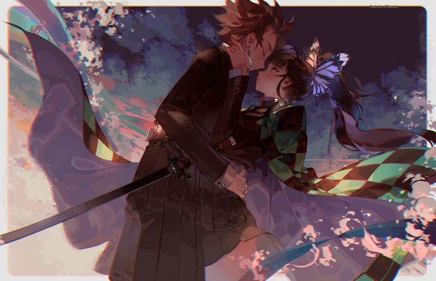 kamado tanjirou and tsuyuri kanao (kimetsu no yaiba) drawn by kawacy