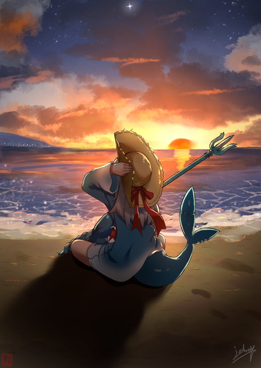 gawr gura (hololive and 1 more) drawn by johnny_(braun-kan_cafe)