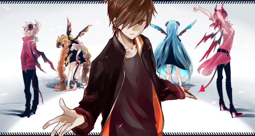 kunagisa tomo, aikawa jun, ii-chan, zerozaki hitoshiki, and omokage magokoro (zaregoto series) drawn by hii_(hii101)